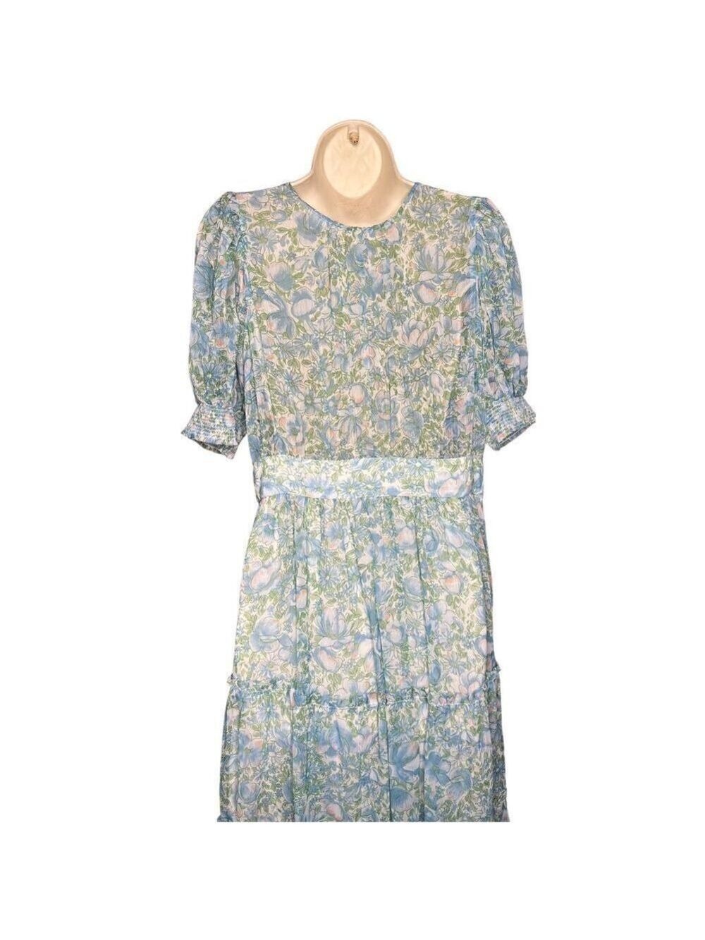 BYTIMO Blue Floral Tiered Chiffon Maxi DRESS -  NWT Size Medium - Picture 7 of 12